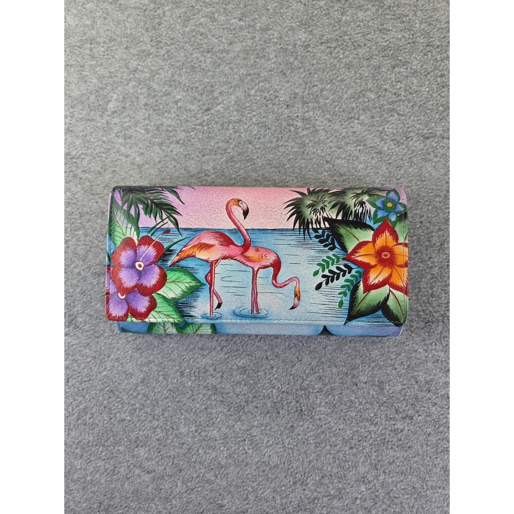 Anna by Anuschka Hand Painted Tropical FLAMINGO signed BOHO Artisan Maximalist